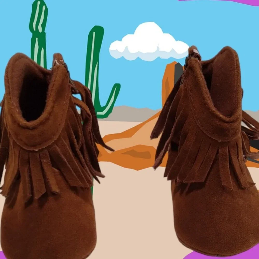 Toddler Girl's Fringe Zip Up Ankle‎ Boots Brown Size 1